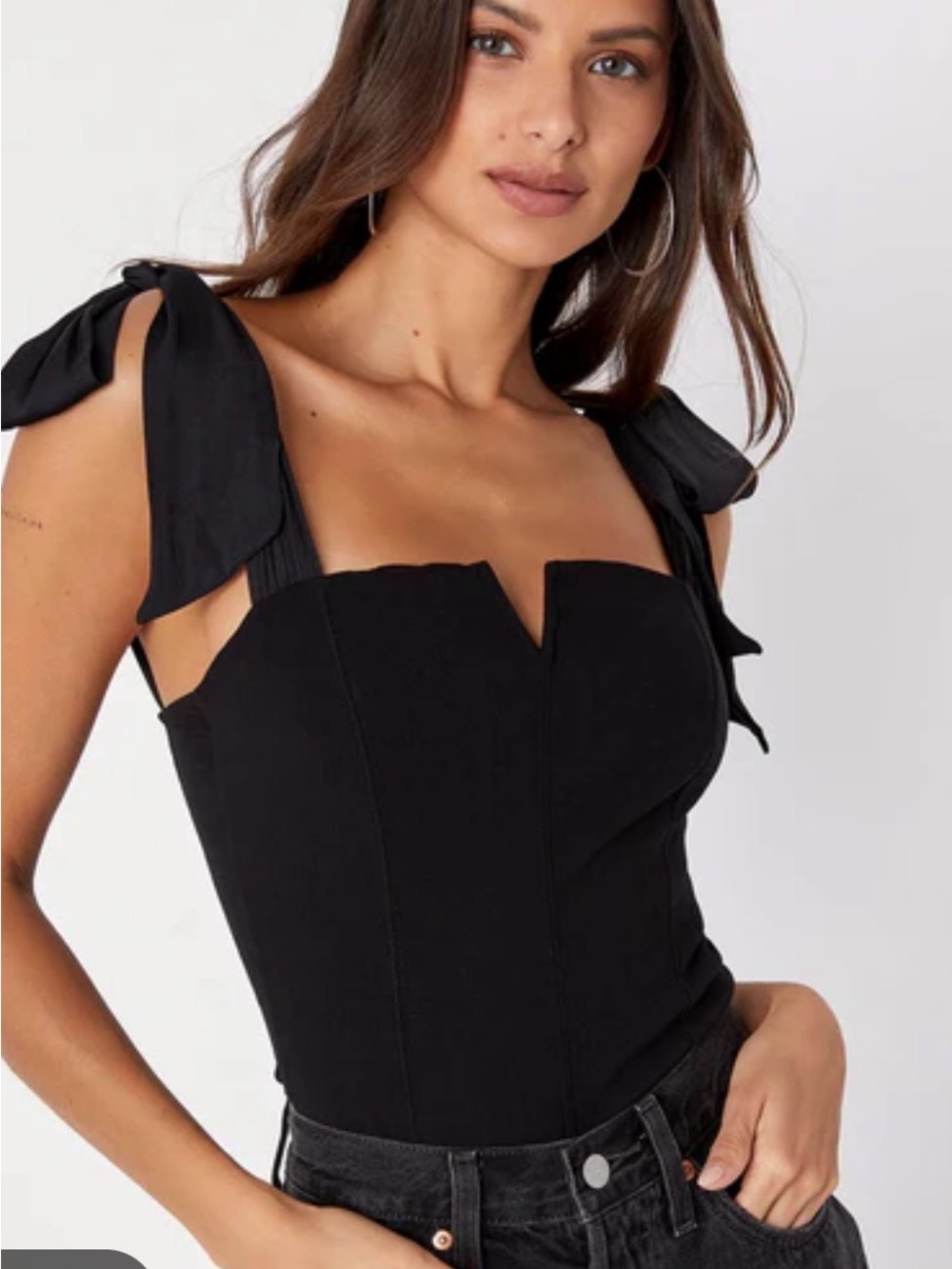 Free People Black Tie-Shoulder Bustier Camisole